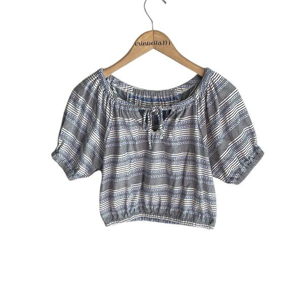 Madewell Jacquard Keyhole Crop Top in Stripe Tranquil Ocean - Picture 2 of 15